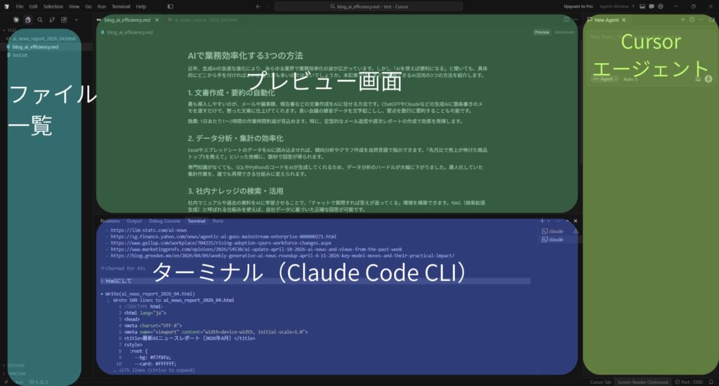 Cursor Claude code画面構成