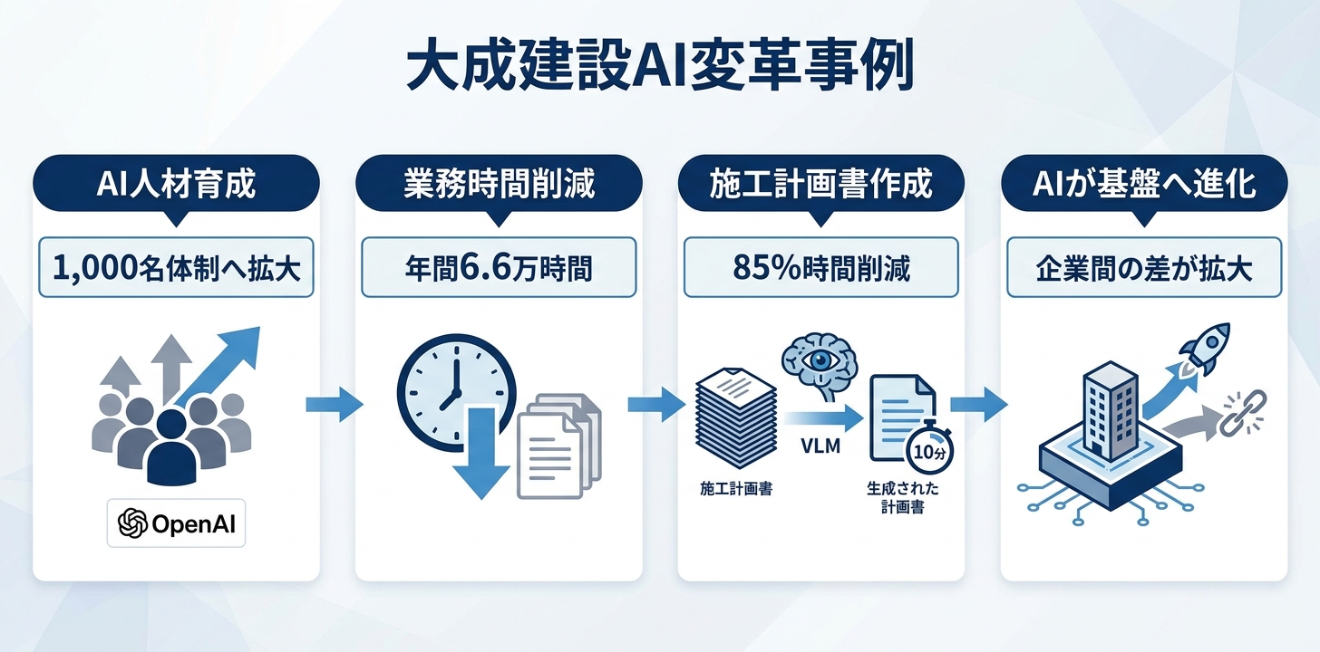 大成建設｜1,000名規模のAI人材育成＋施工計画書作成時間85%削減