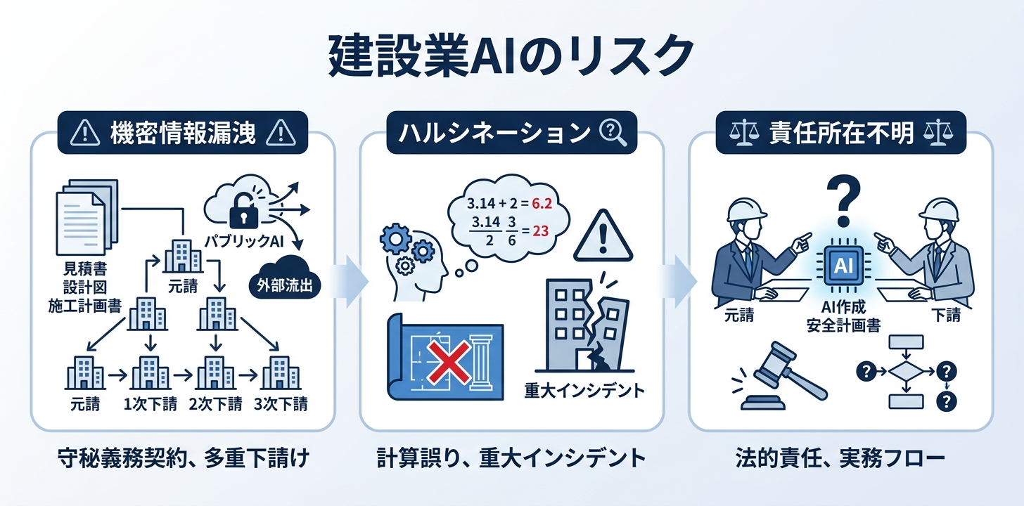 建設業特有のリスク整理：機密情報漏洩・ハルシネーション・責任所在