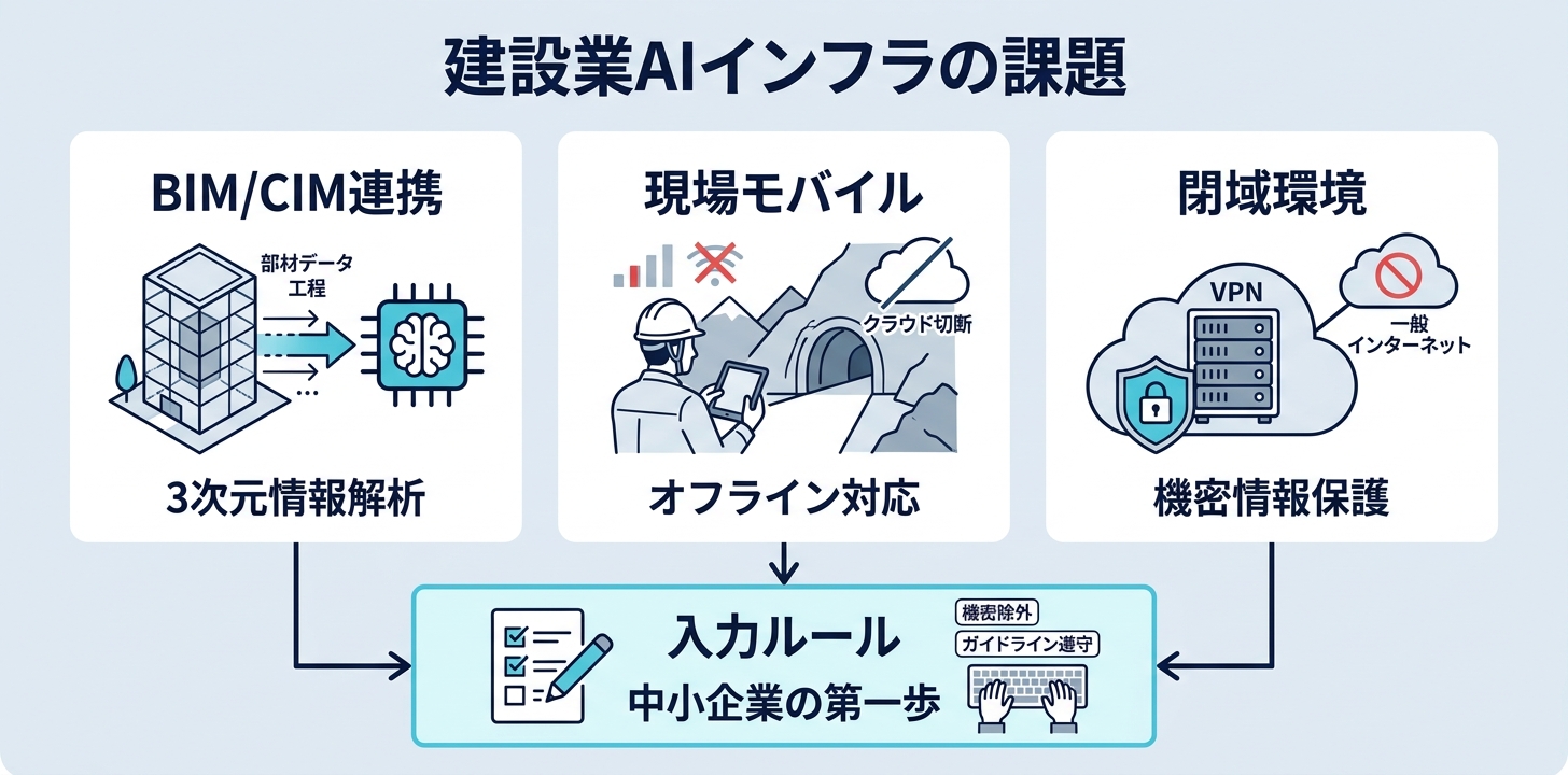 建設業固有のインフラ論点：BIM/CIM連携・現場モバイル・閉域環境