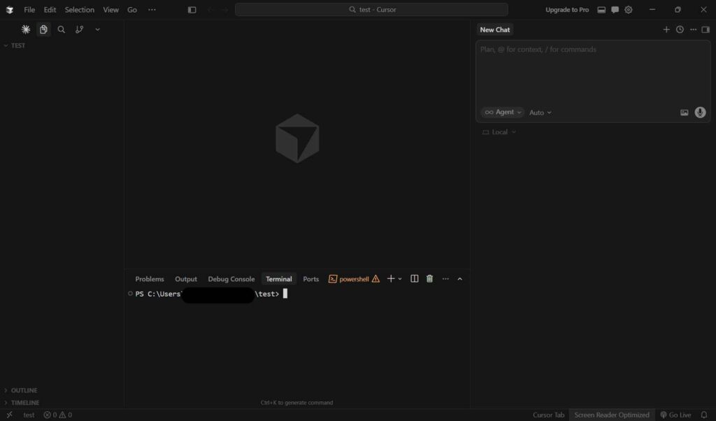 cursorでterminalを起動した画面