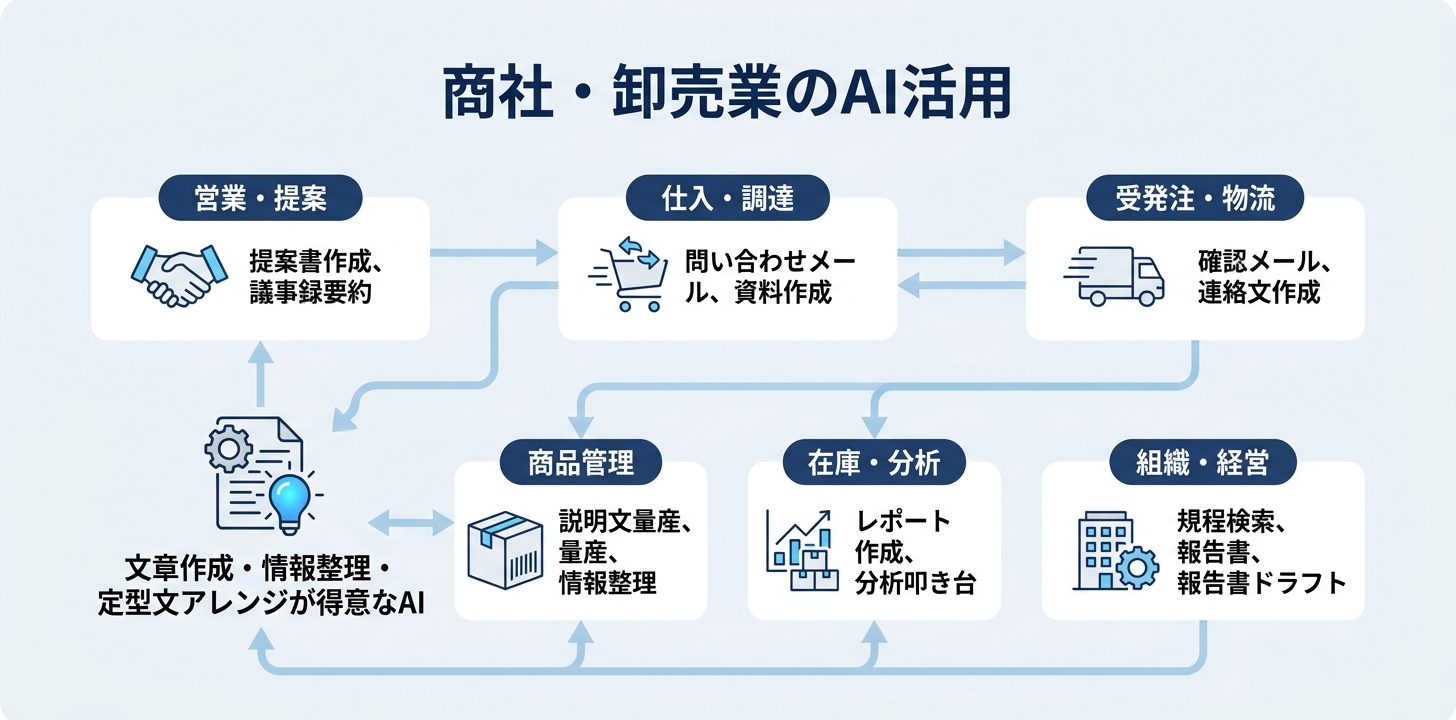 商社・卸売業で生成AIが活きるユースケース全体像