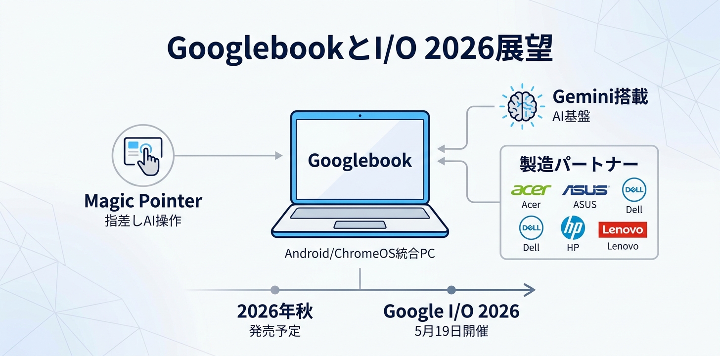 GooglebookとMagic Pointerの関係、Google I/O 2026の展望