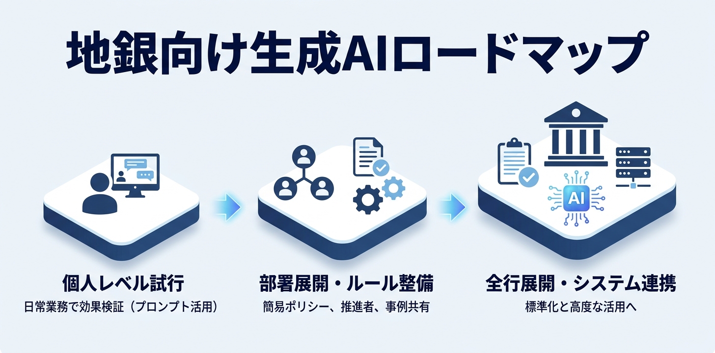 3段階導入ロードマップ——地方銀行・信用金庫向け