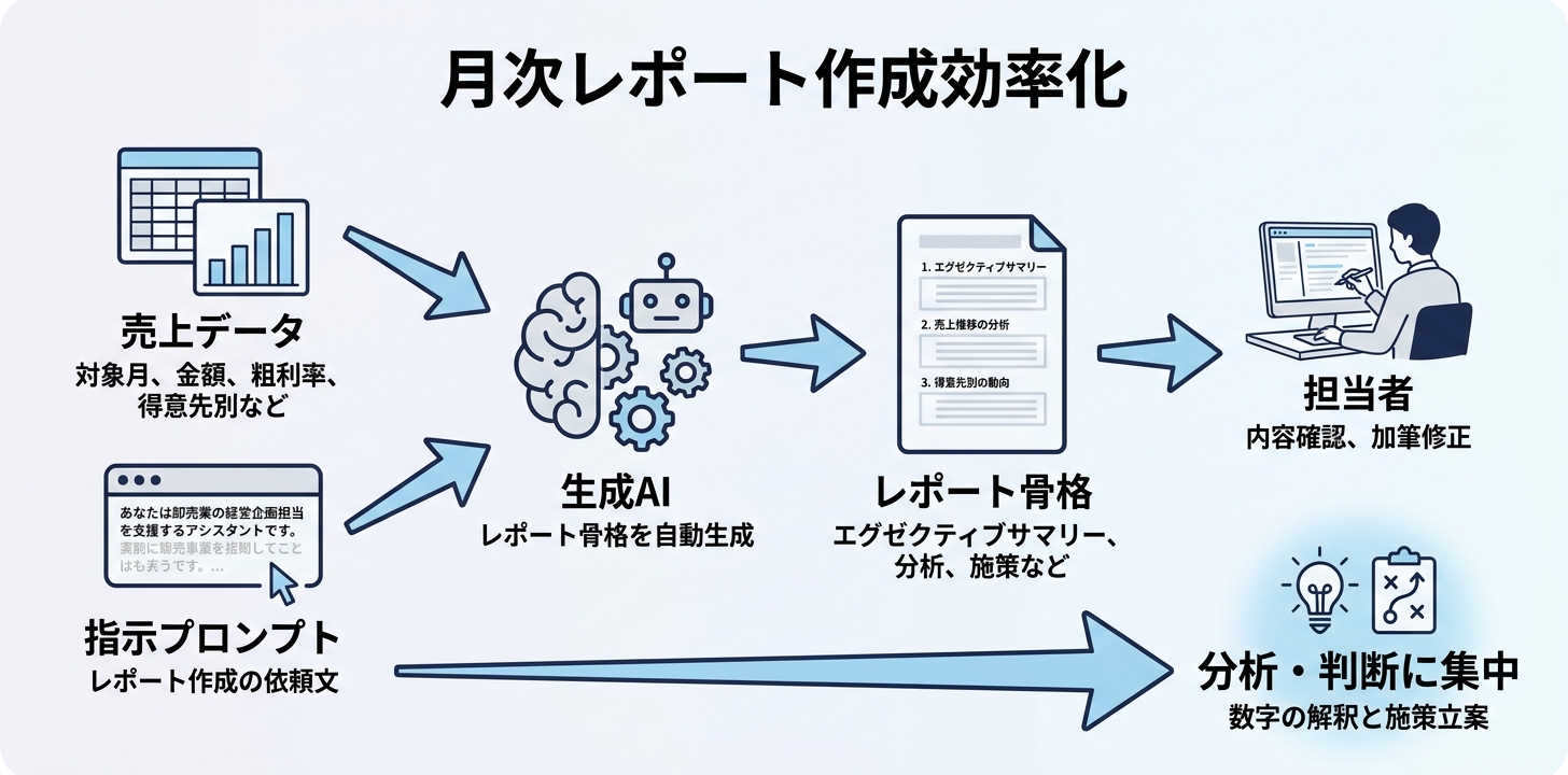 ⑥ 月次売上レポートのドラフト作成