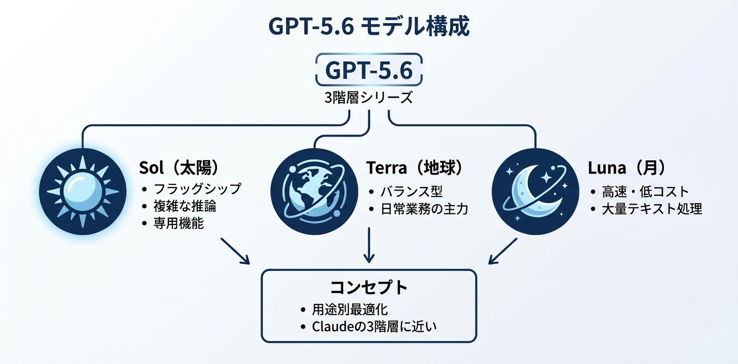 GPT-5.6とは——Sol・Terra・Lunaの3階層シリーズ