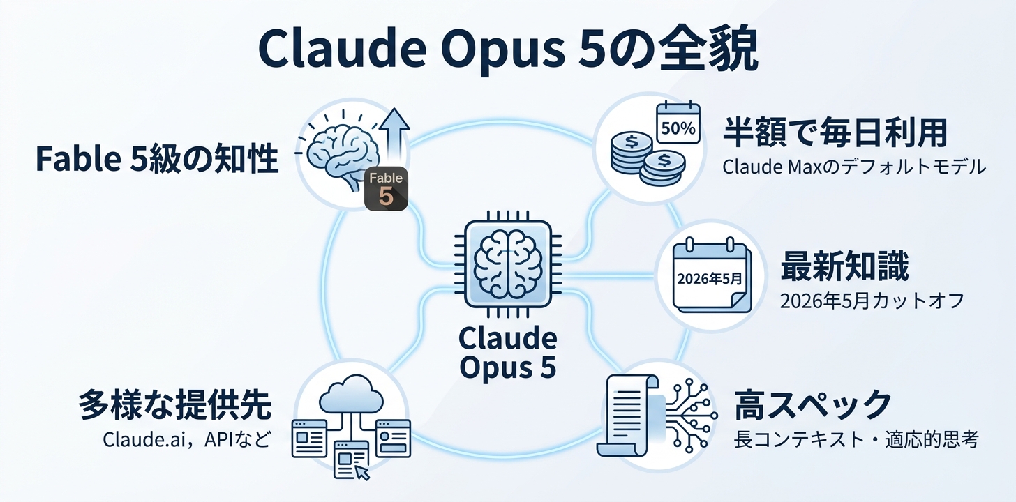 Claude Opus 5とは——Fable 5の知性に半額で迫る「毎日使うモデル」