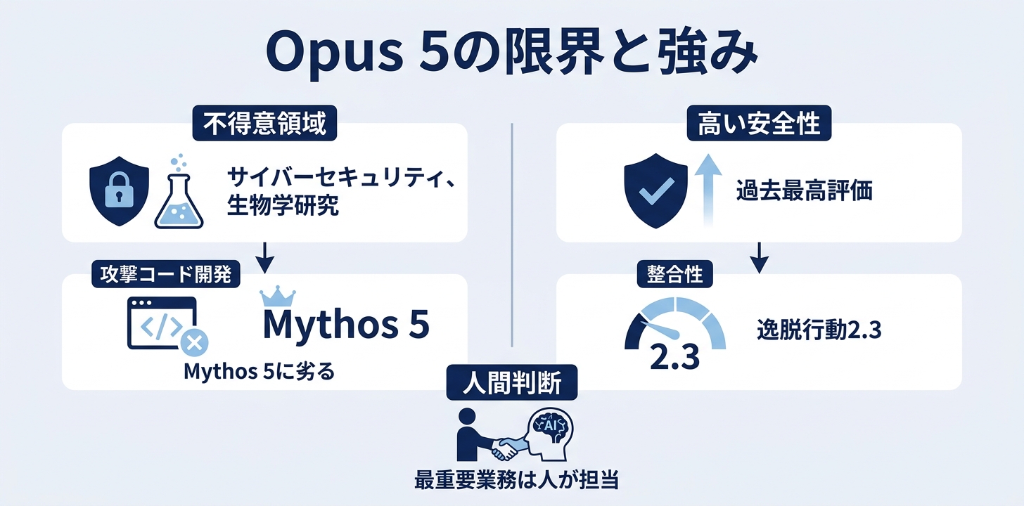 弱点と、Opus 5が1位ではない領域