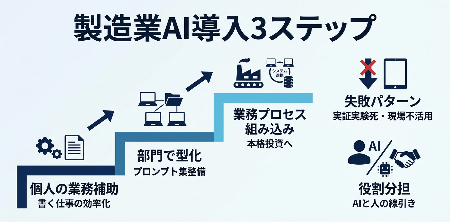 製造業のAI導入を成功させる進め方3ステップと、よくある失敗パターン