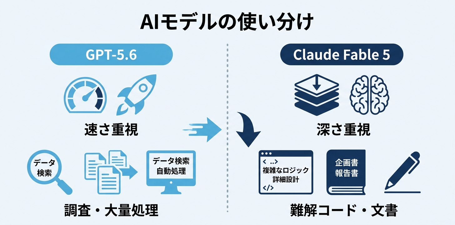 GPT-5.6とClaude Fable 5の使い分け──速さのGPT、深さのClaude