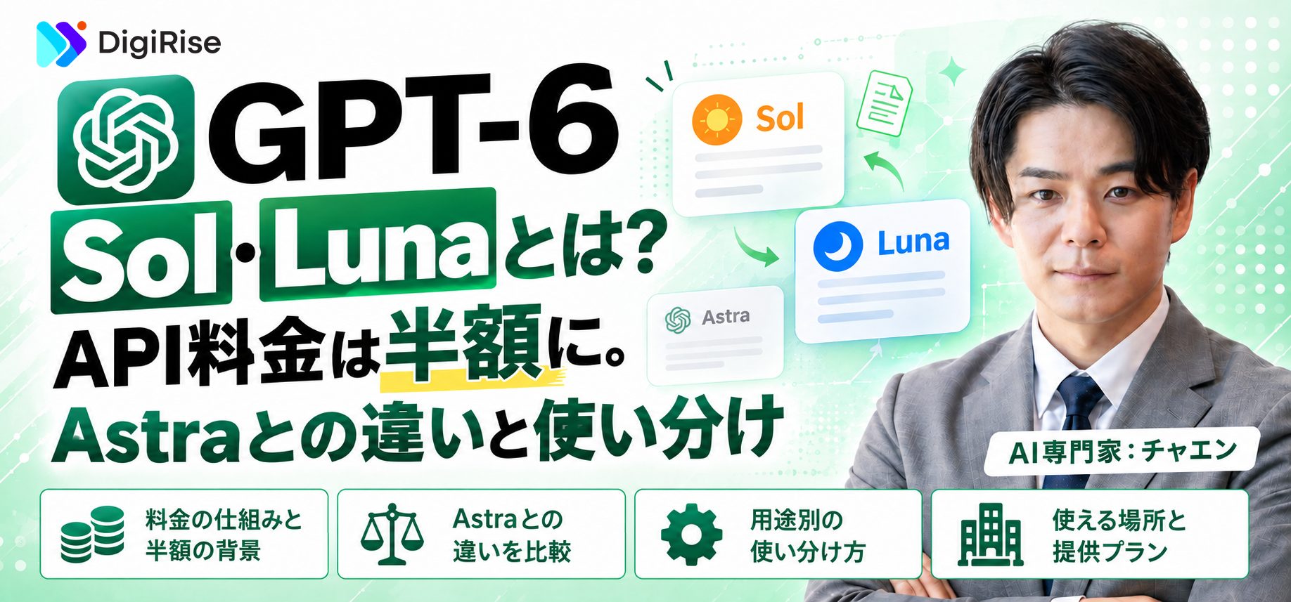 GPT-6 Sol・Lunaとは？API料金は半額に。Astraとの違いと使い分け