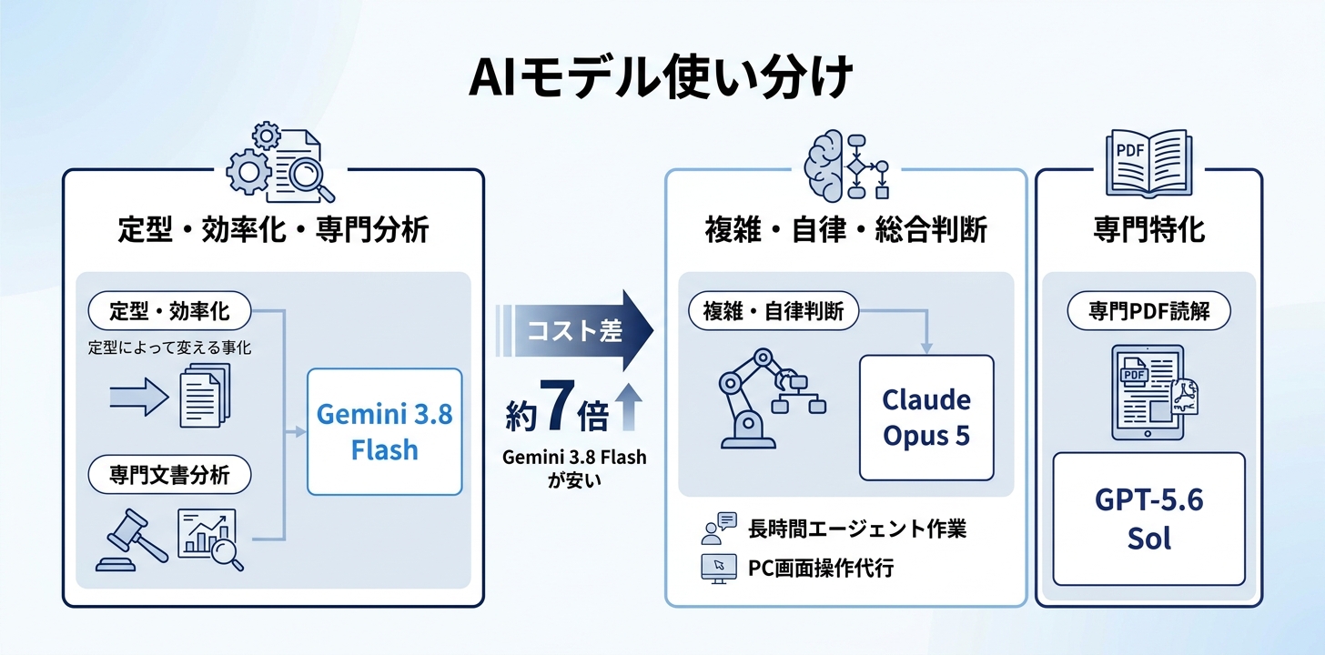 Claude Opus 5・GPT-5.6 Solとどう使い分けるか