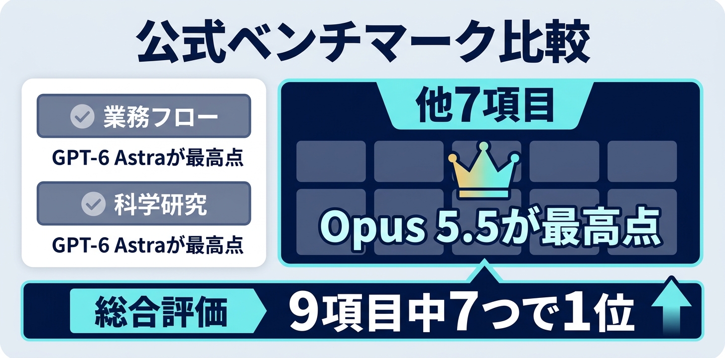 性能|公式ベンチ9項目中7つで1位