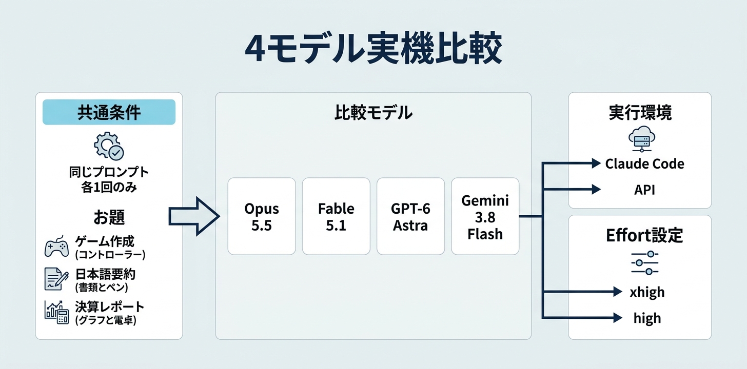 実演①|4モデルに同じお題を1回ずつ解かせた