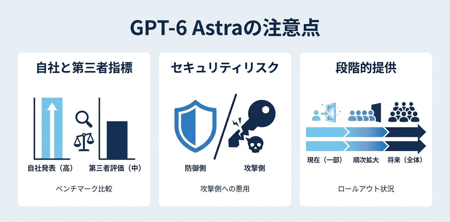 注意点——自社ベンチと第三者指標、そしてセキュリティ