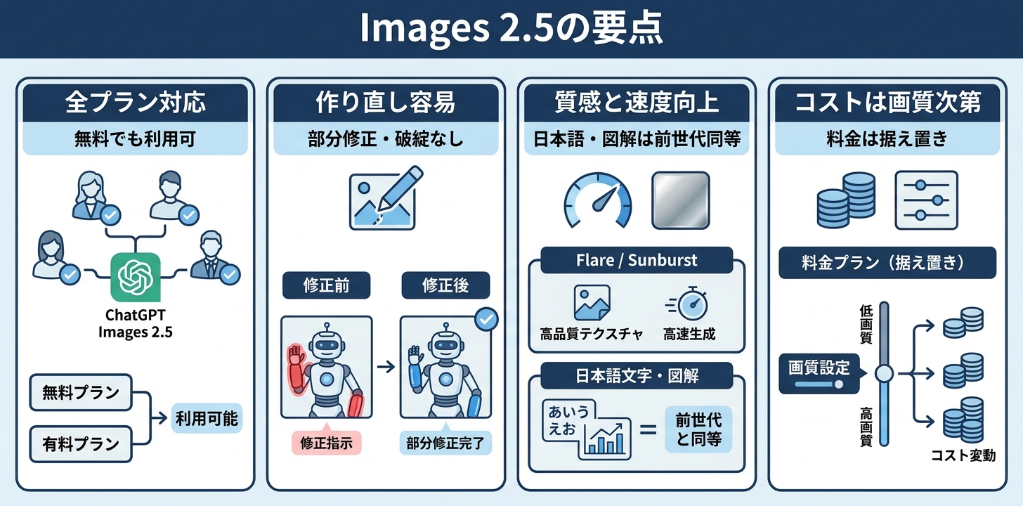 まとめ。全プランに提供／変わったのは作り直しやすさ／差が出たのは質感と速度／料金は据え置きだが1枚あたりは画質設定次第、の4点
