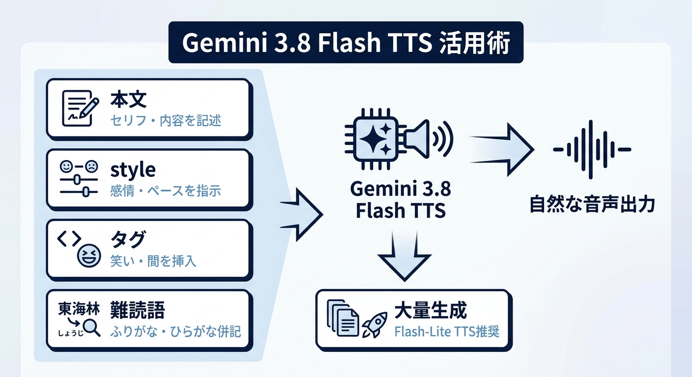 まとめ|Gemini 3.8 Flash TTSは「台本」と「演出」を分けて書く