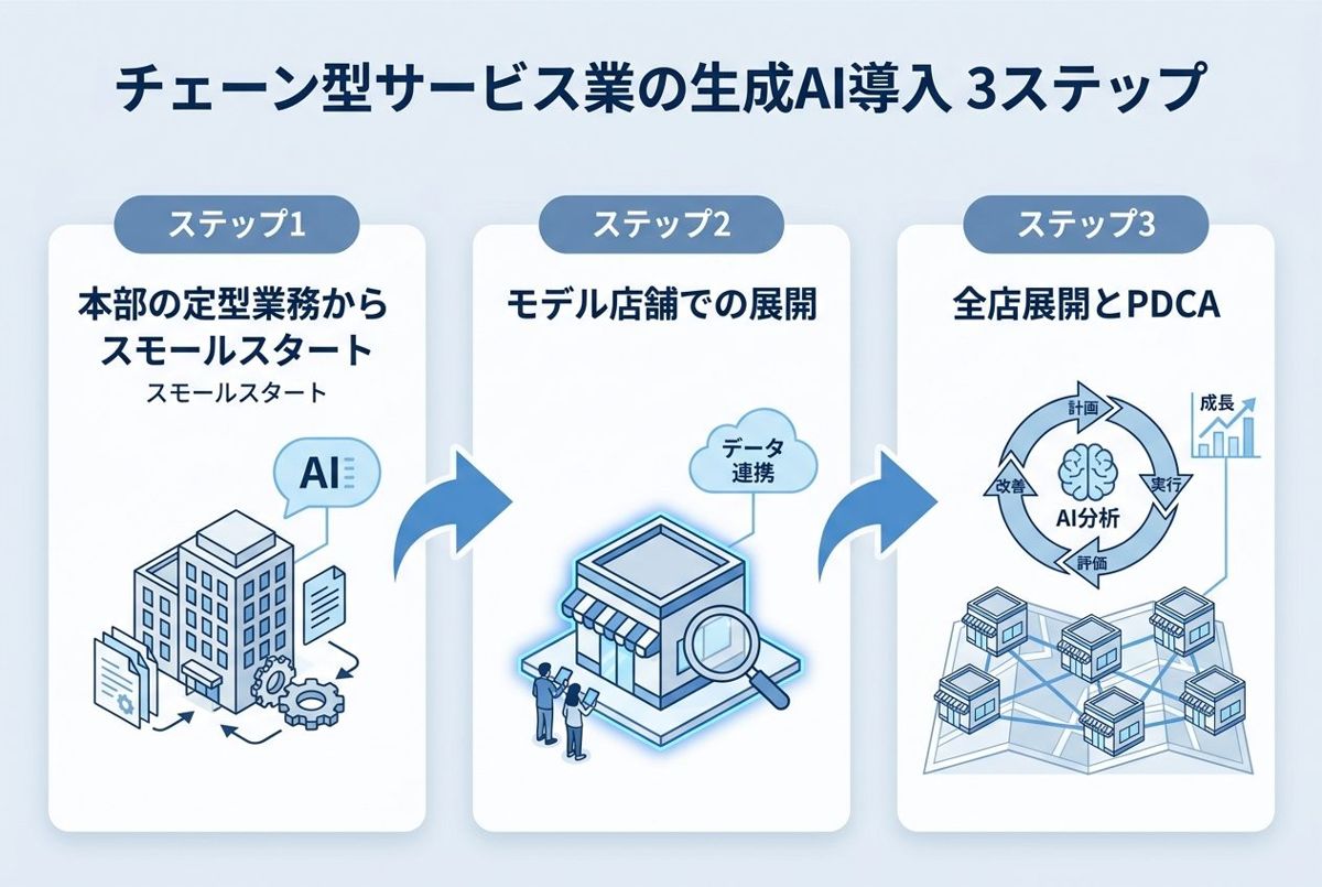 導入ロードマップ：チェーン型サービス業の現実的な3ステップ