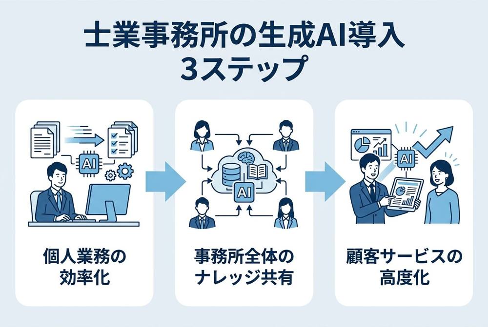 士業事務所の生成AI導入ロードマップ(3ステップ)