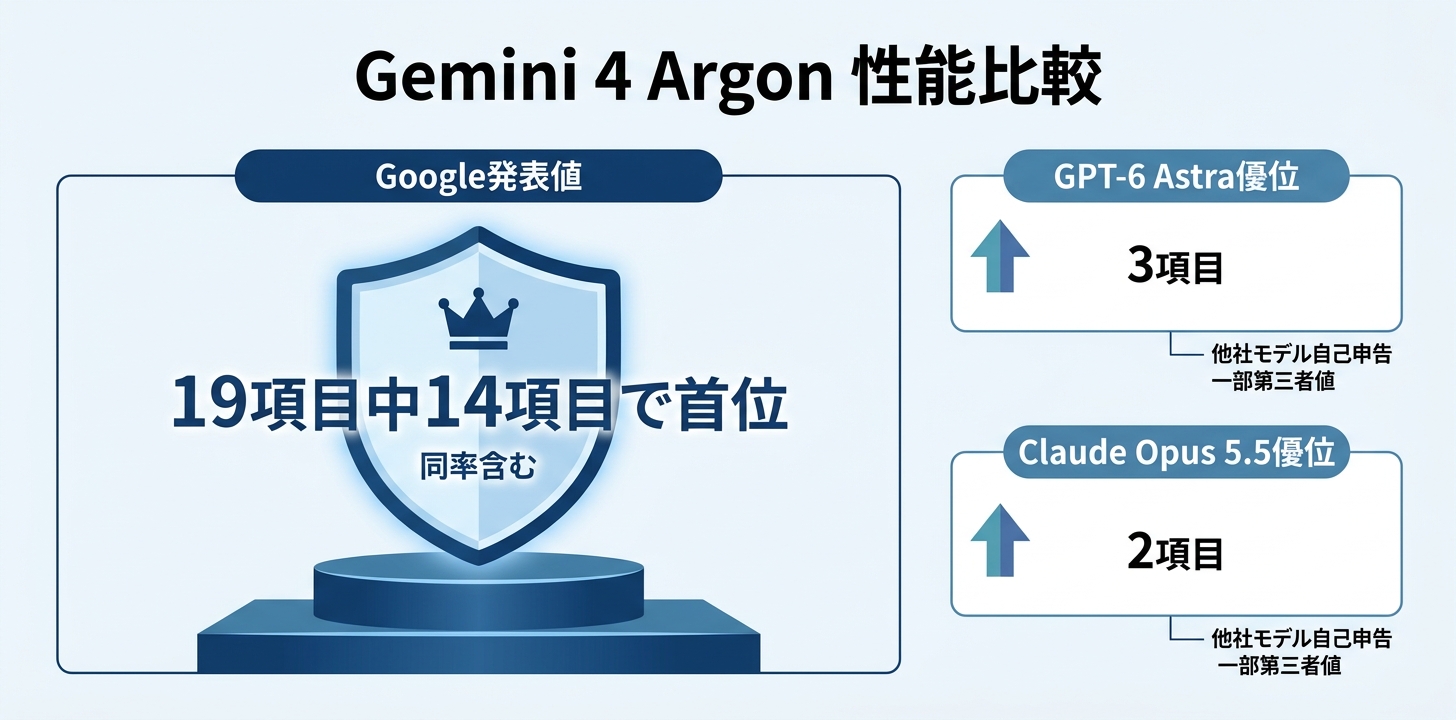 Gemini 4 Argonの性能|公式ベンチ19項目の読み方