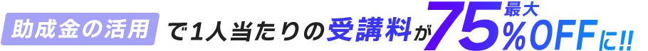 助成金の活用で一人当たりの受講料が75%OFFに！！